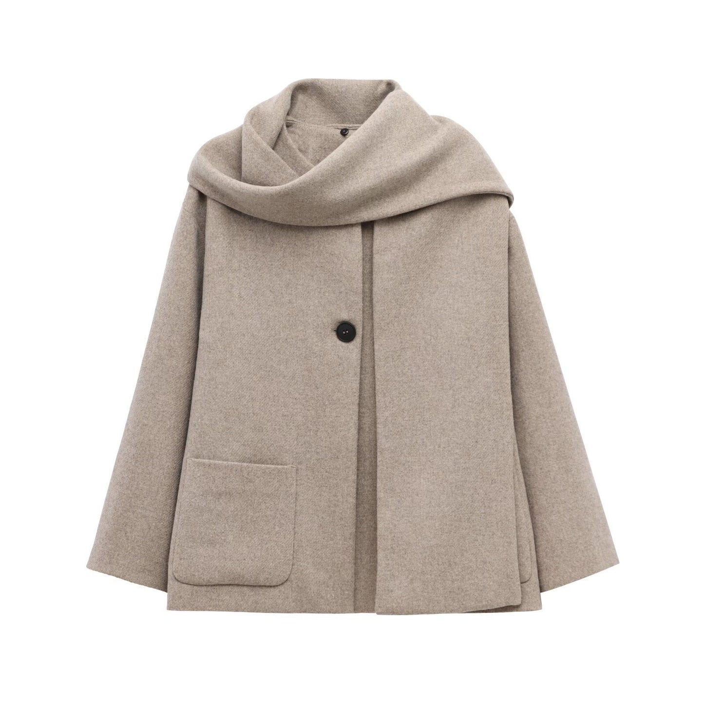 Women's French Style Design Blended Scarf Coat Coat