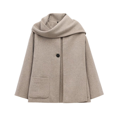 Women's French Style Design Blended Scarf Coat Coat
