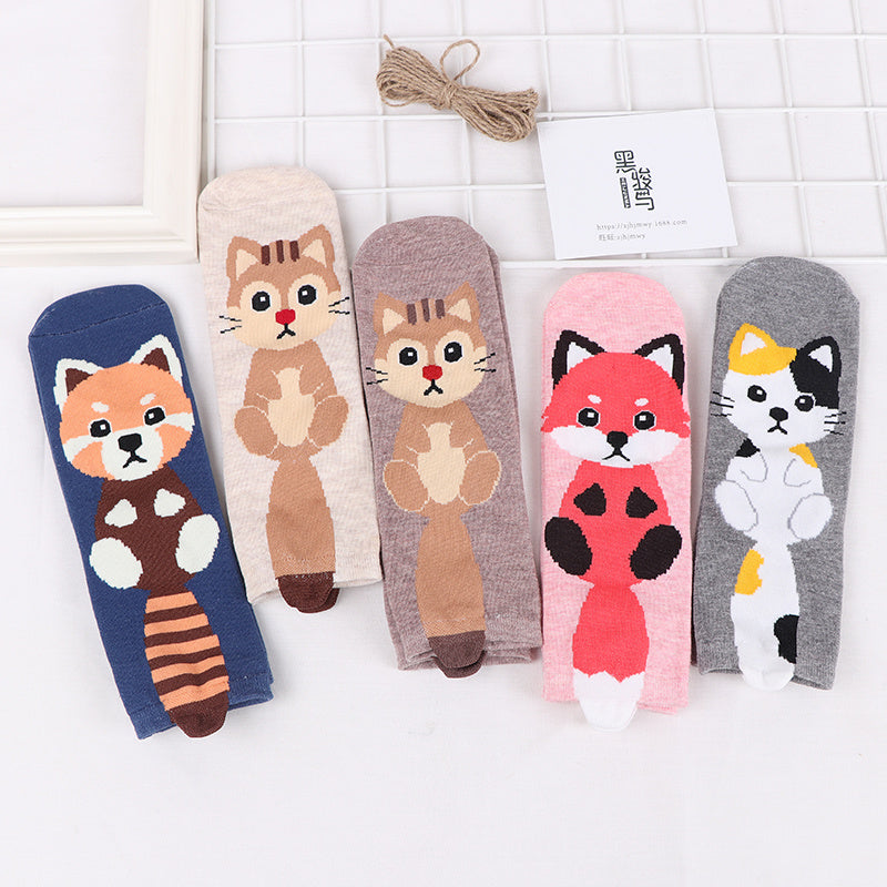 Women's Fashion Cartoon Animal Pattern Mid Tube Socks