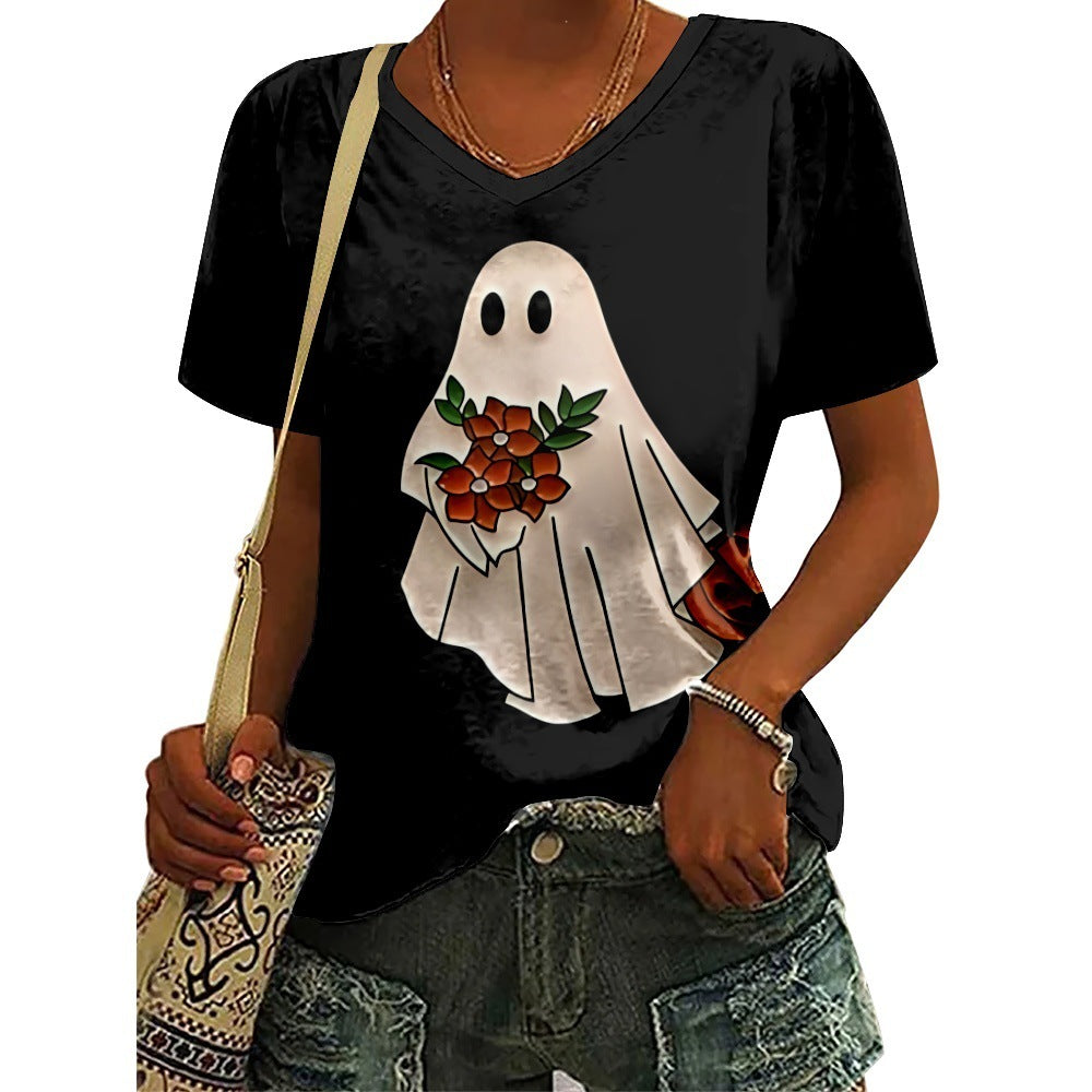 New Halloween Printed Round Neck Collar Short Sleeve T-shirt